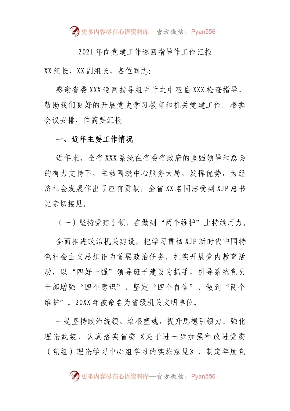 2021年向党建工作巡回指导作工作汇报.docx_第1页