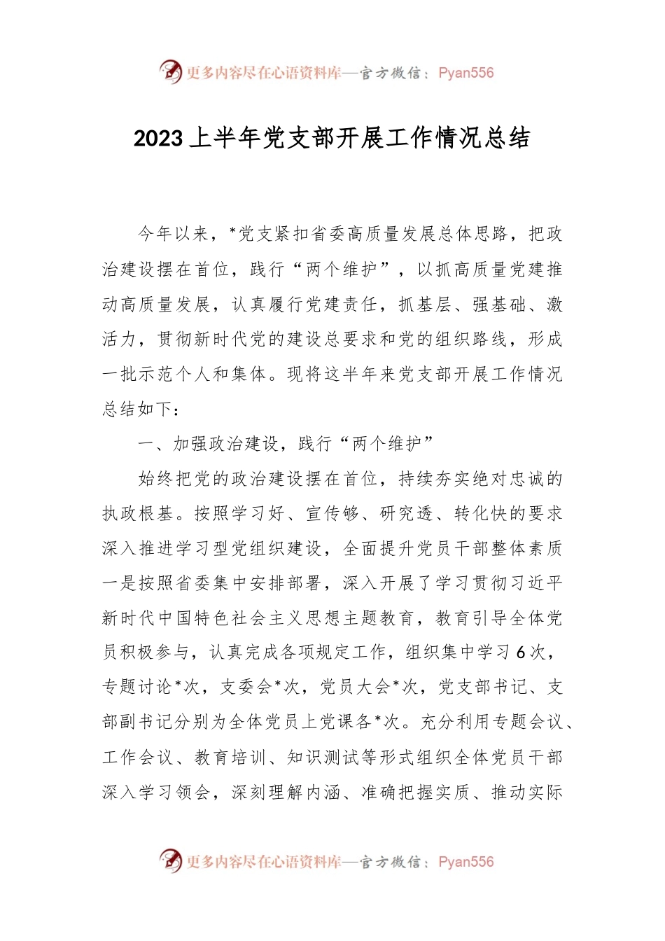 2023上半年党支部开展工作情况总结.docx_第1页