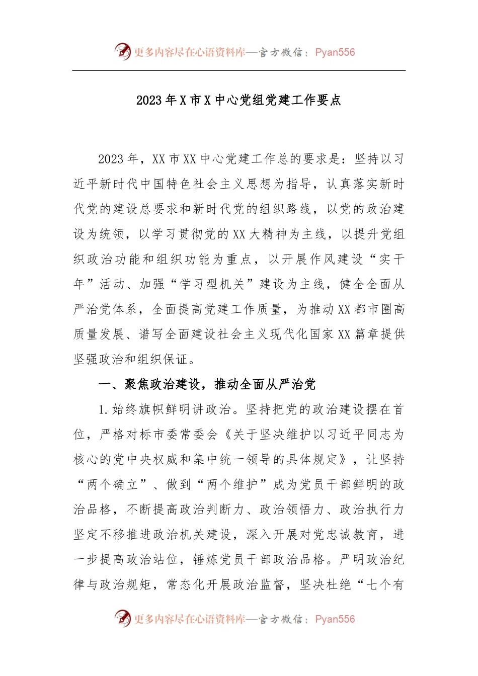 2023年X市X中心党组党建工作要点.docx_第1页