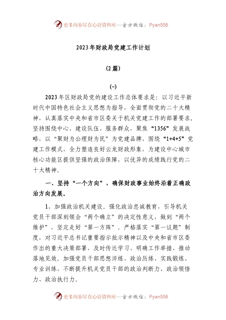(2篇)2023年财政局党建工作计划.docx_第1页