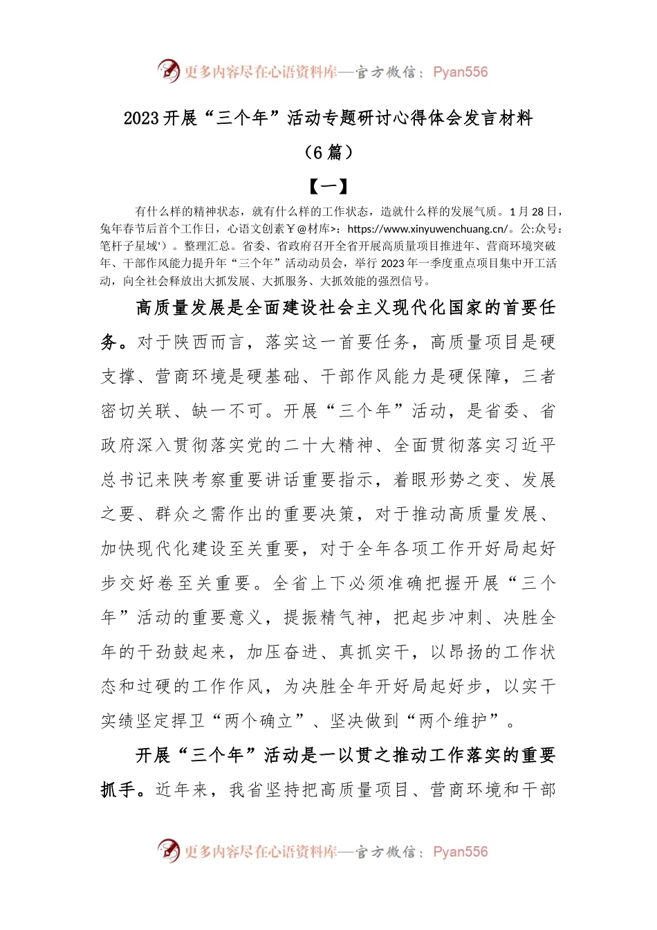 (6篇)2023 开展“三个年” 活动专题研讨心得体会发言材料.docx_第1页
