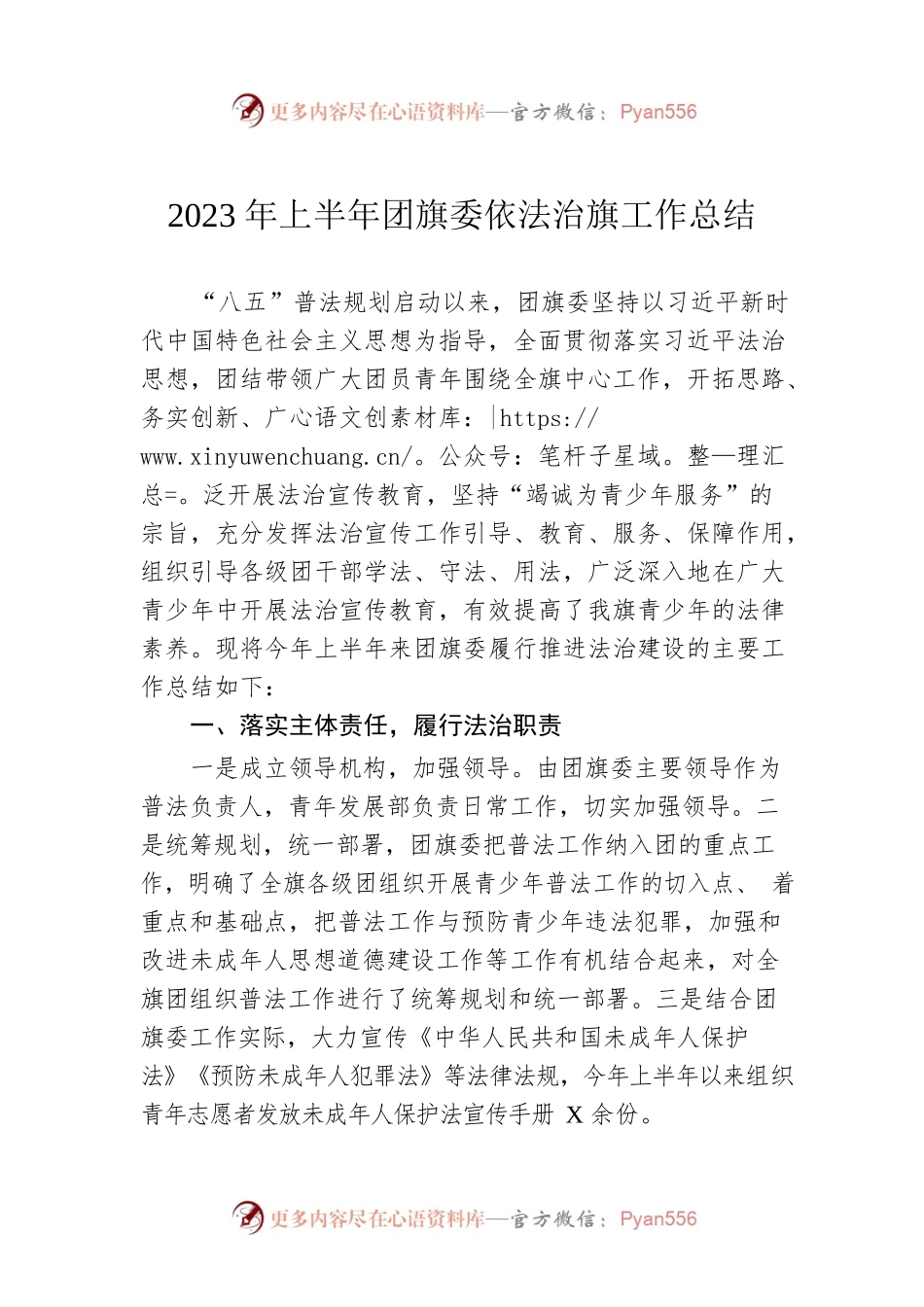 2023年上半年团旗委依法治旗工作总结（20230625）.docx_第1页