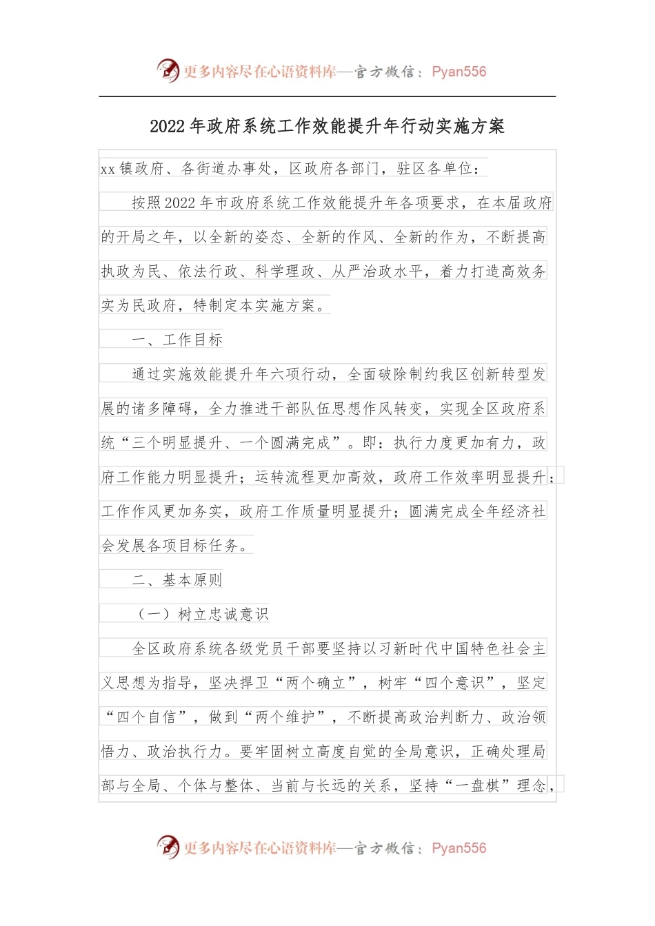 2022年政府系统工作效能提升年行动实施方案.docx_第1页