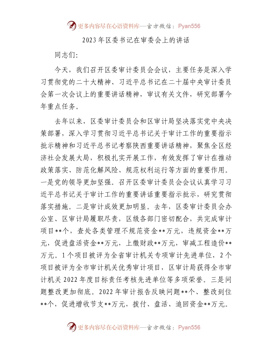 2023年区委书记在审委会上的讲话.docx_第1页