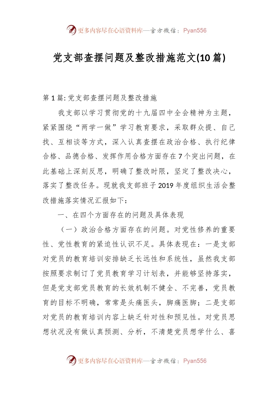 (10篇)党支部查摆问题及整改措施范文.docx_第1页