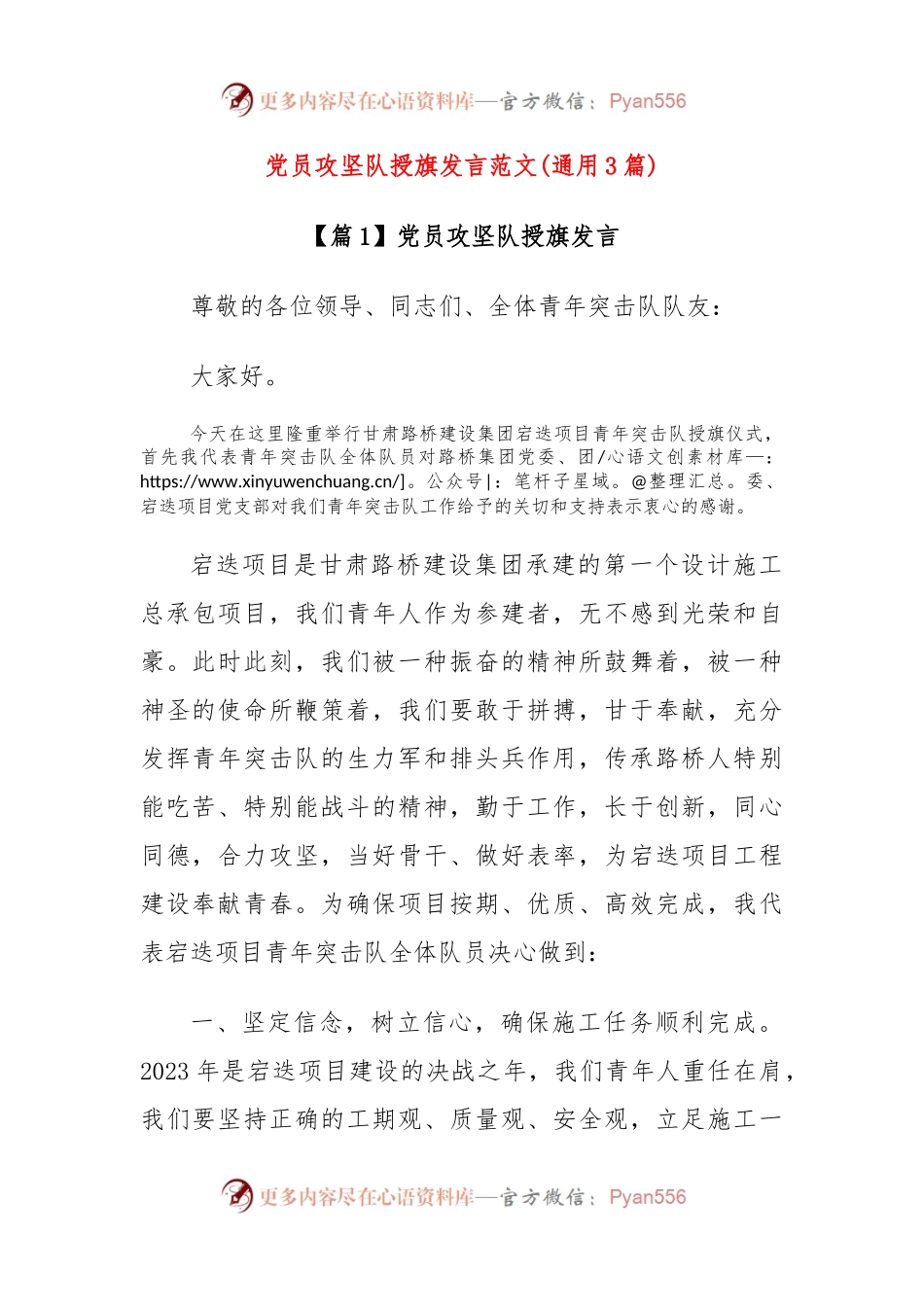 (3篇)党员攻坚队授旗发言范文.docx_第1页
