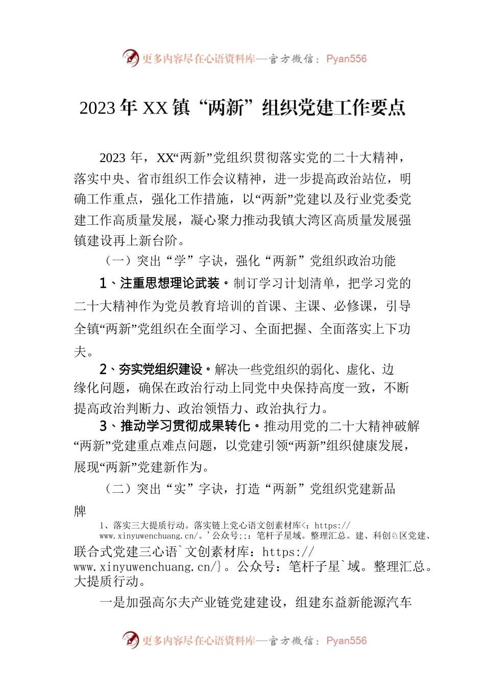 2023年XX镇“两新”组织党建工作要点（20230625）.docx_第1页