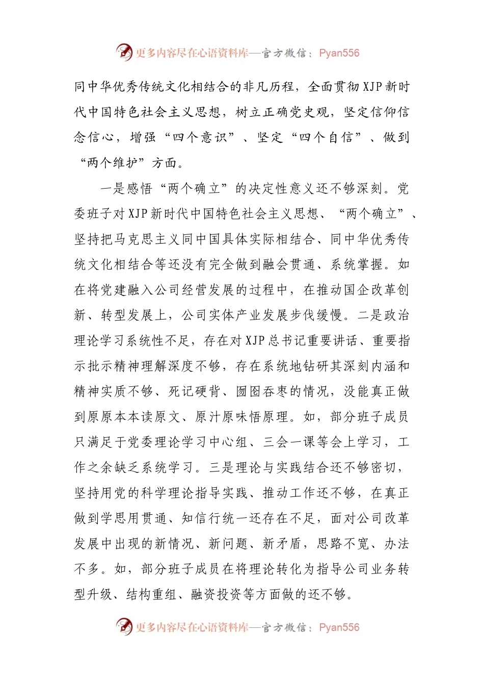 165班子2021年专题民主生活会领导班子对照检查材料（公司）.docx_第2页