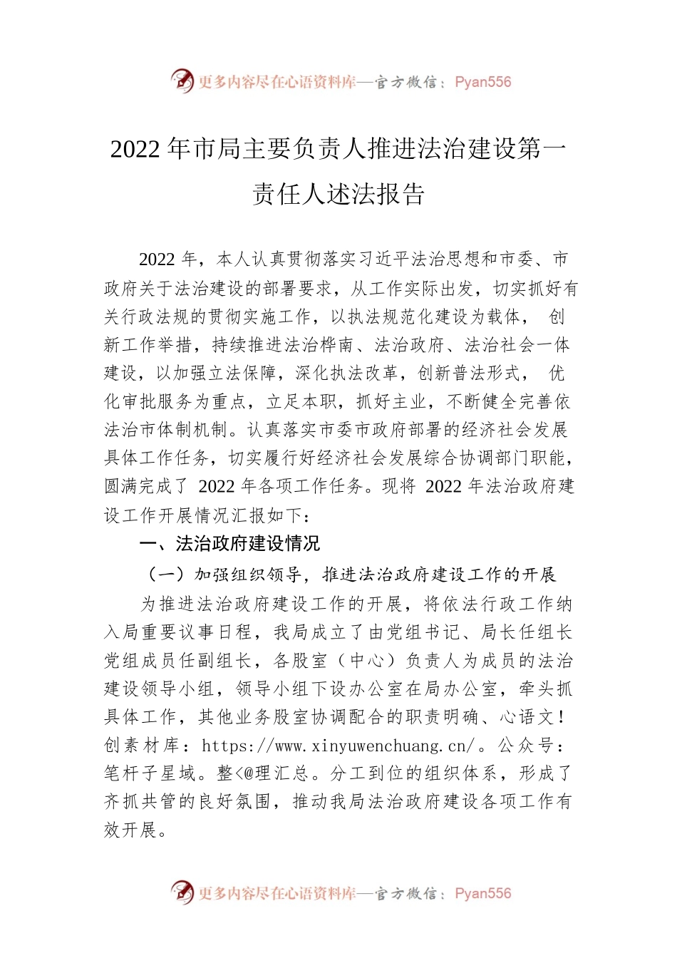 2022年市局主要负责人推进法治建设第一责任人述法报告.docx_第1页