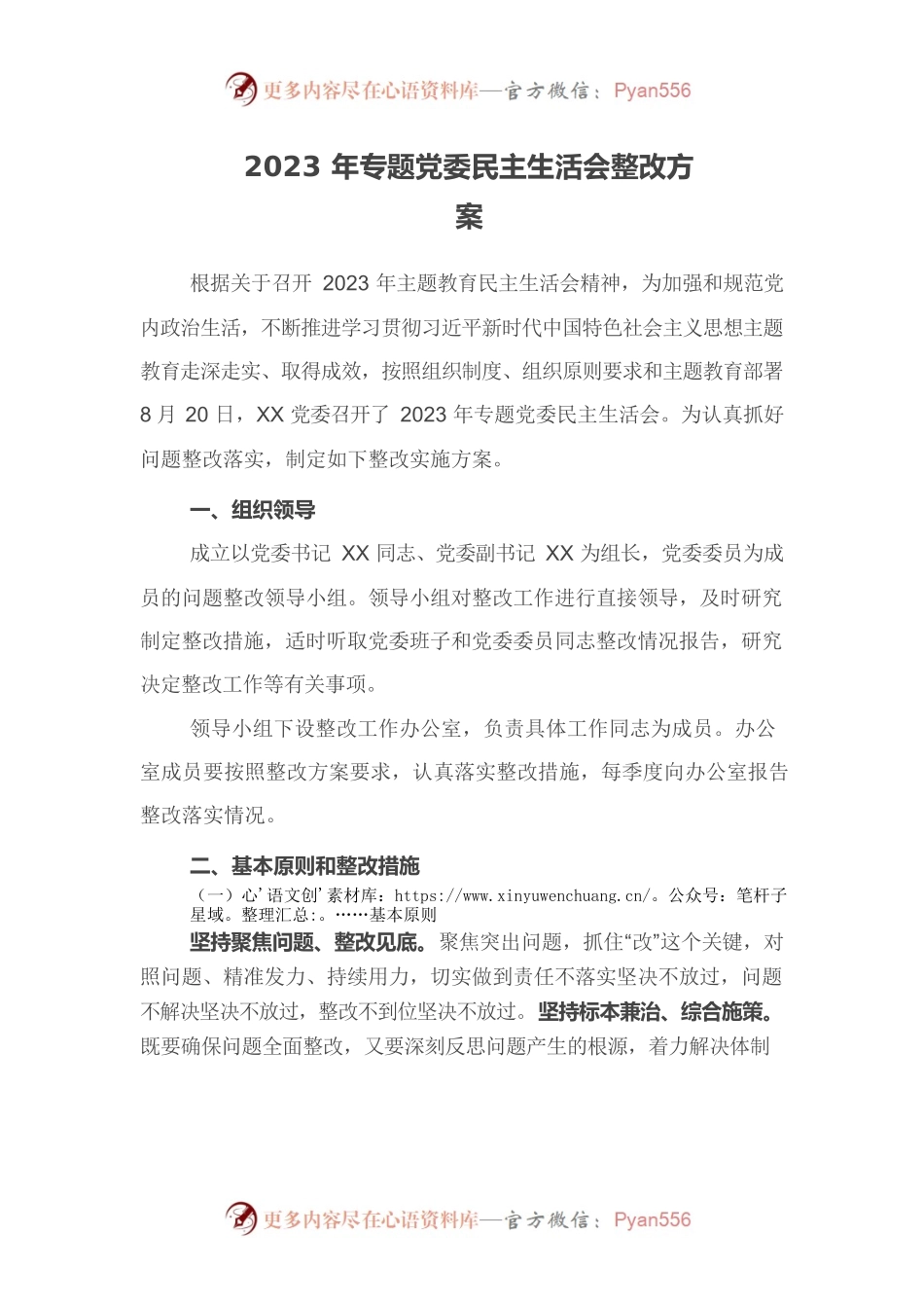 2023年专题党委民主生活会整改方案.docx_第1页