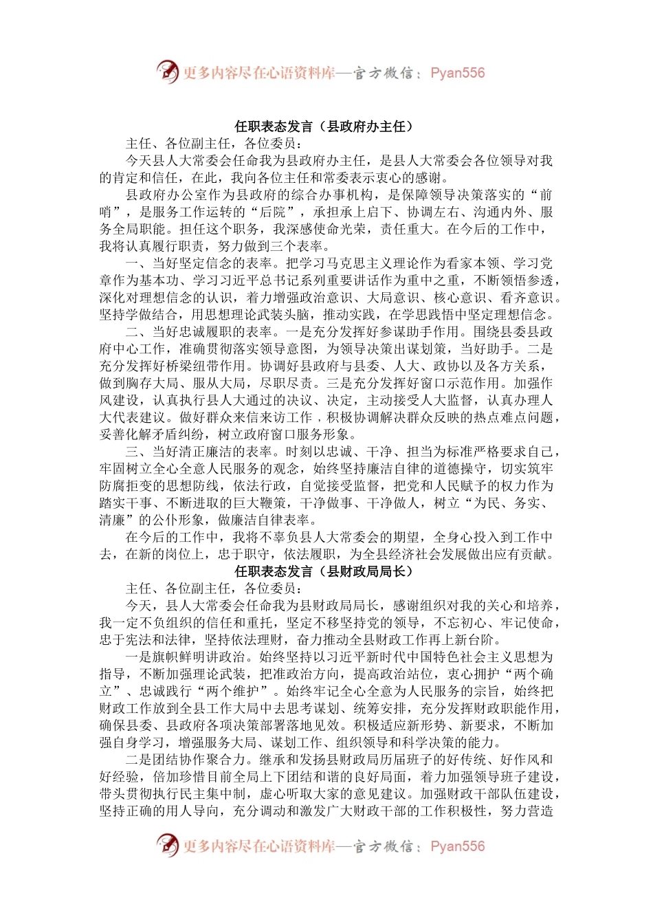 2022任职表态发言5篇（县政府办主任、县财政局局长、县人力资源和社会保障局局长、县自然资源局局长、县交通运输局局长）.docx_第2页