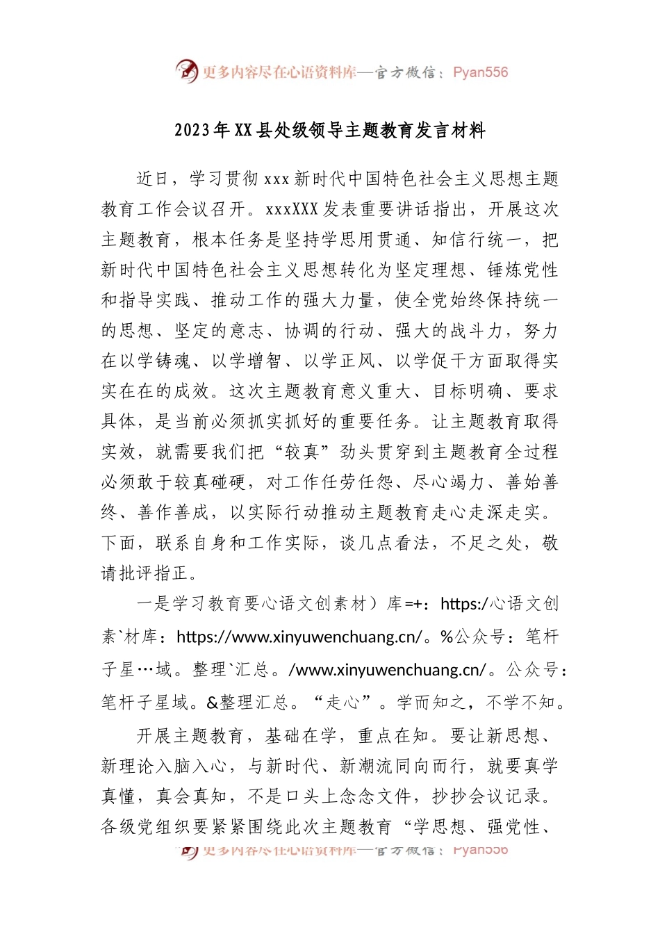 2023年县处级领导主题教育发言材料.docx_第1页