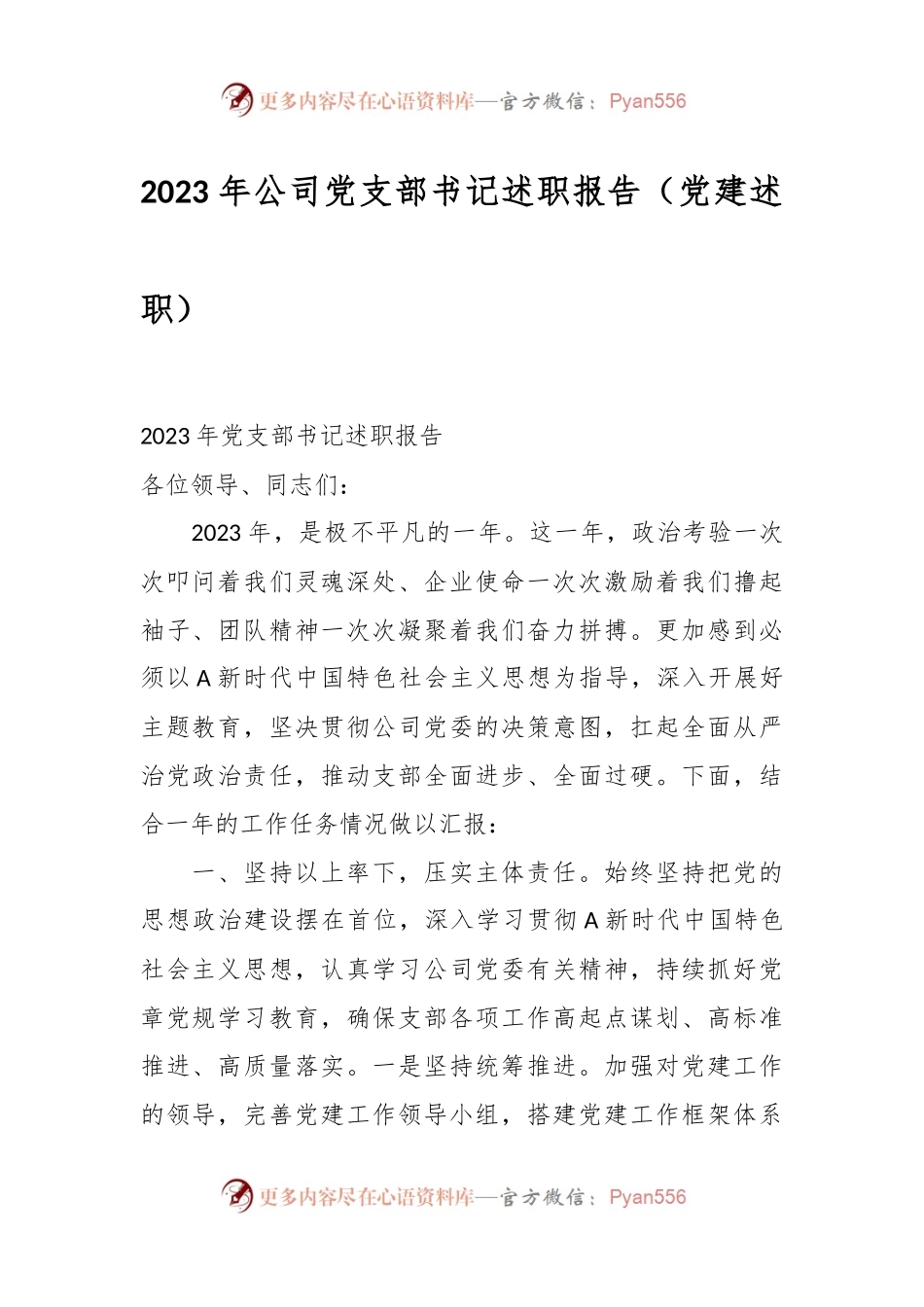2023年公司党支部书记述职报告（党建述职）.docx_第1页