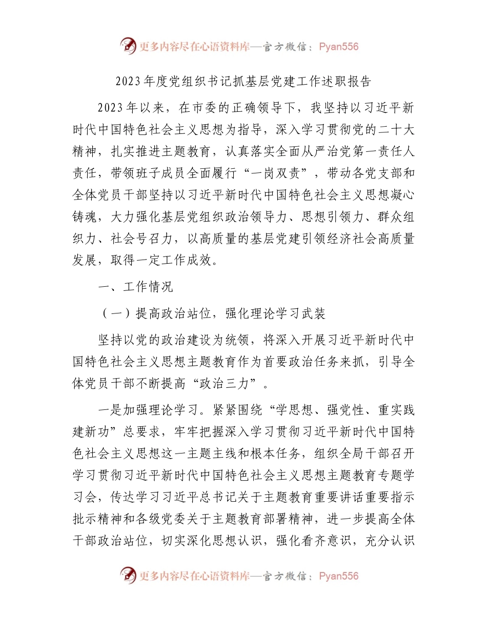 2023年党组织书记抓基层党建工作述职报告3800字.docx_第1页