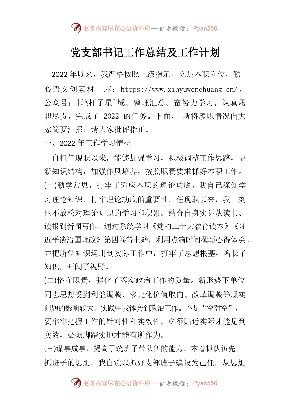 2022年党支部书记工作总结及工作计划.docx_第1页