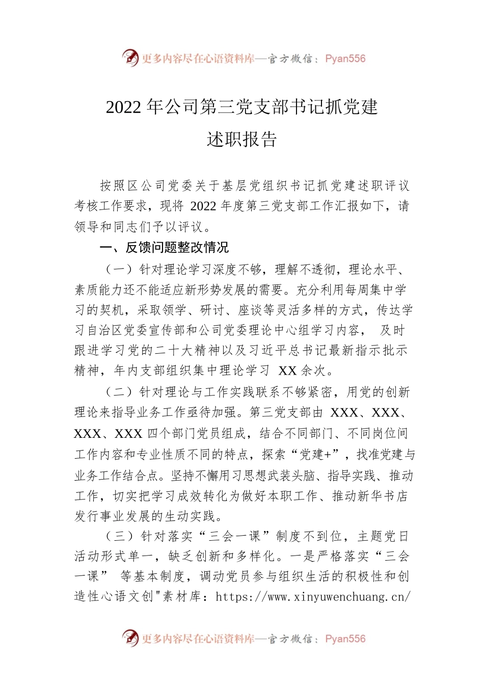 2022年公司第三党支部书记抓党建述职报告.docx_第1页