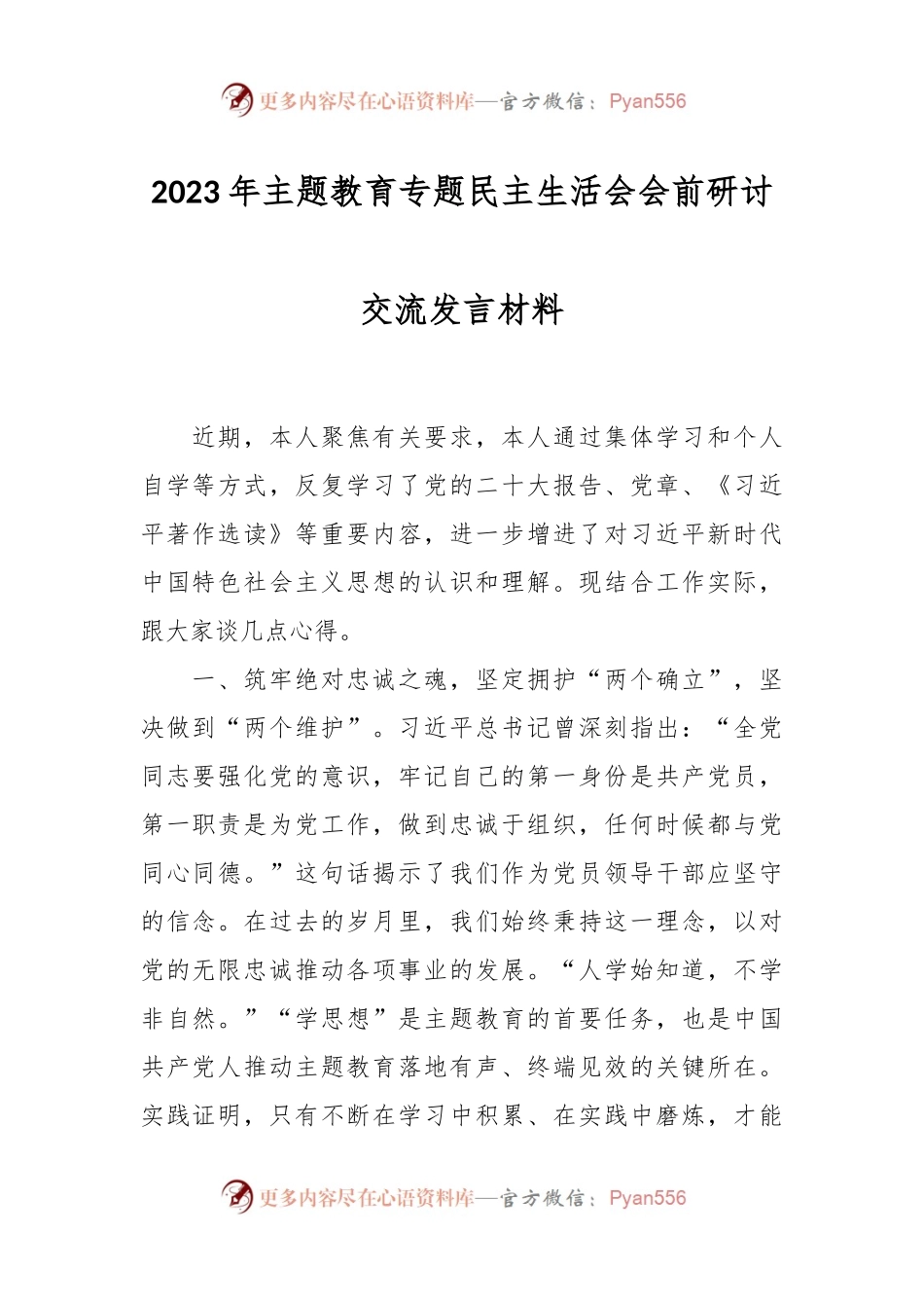 2023年主题教育专题民主生活会会前研讨交流发言稿材料.docx_第1页