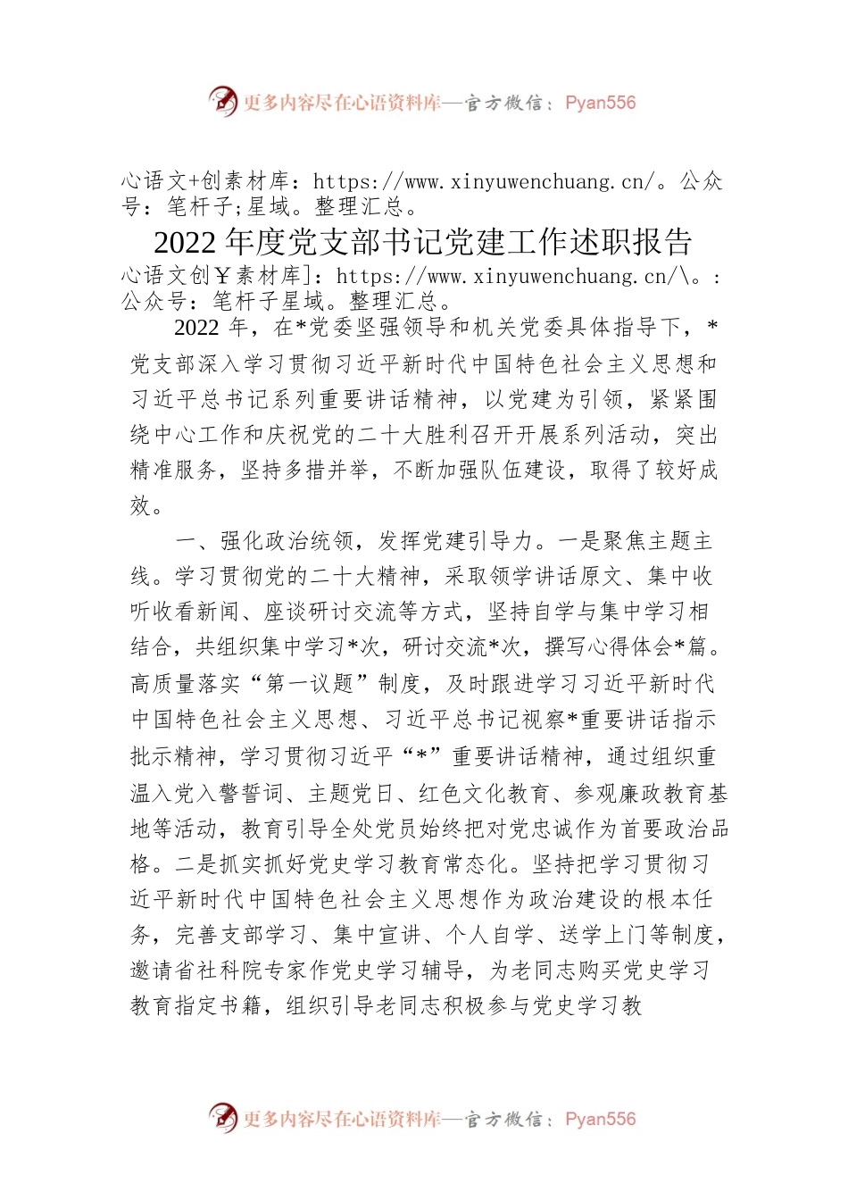2022年度党支部书记党建工作述职报告.docx_第1页