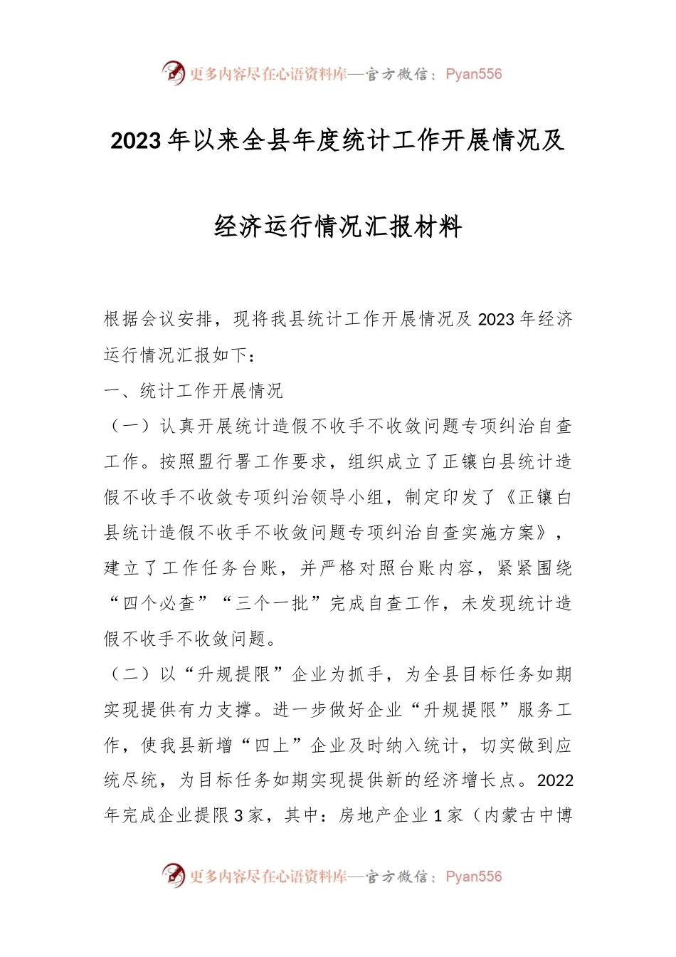 2023年以来全县年度统计工作开展情况及经济运行情况汇报材料.docx_第1页