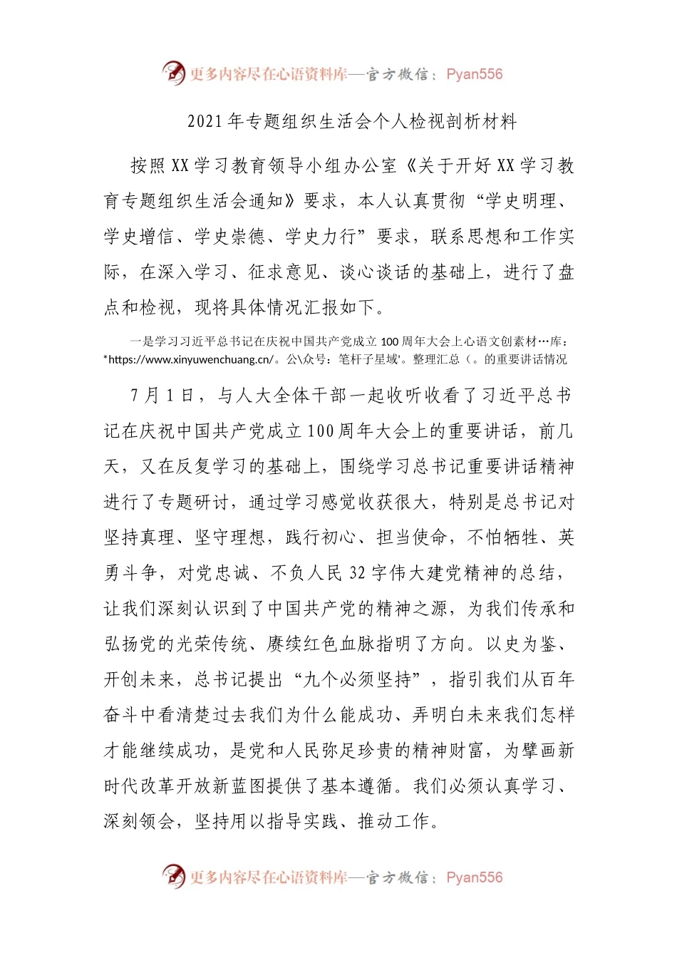 2021年专题组织生活会个人检视剖析材料.docx_第1页