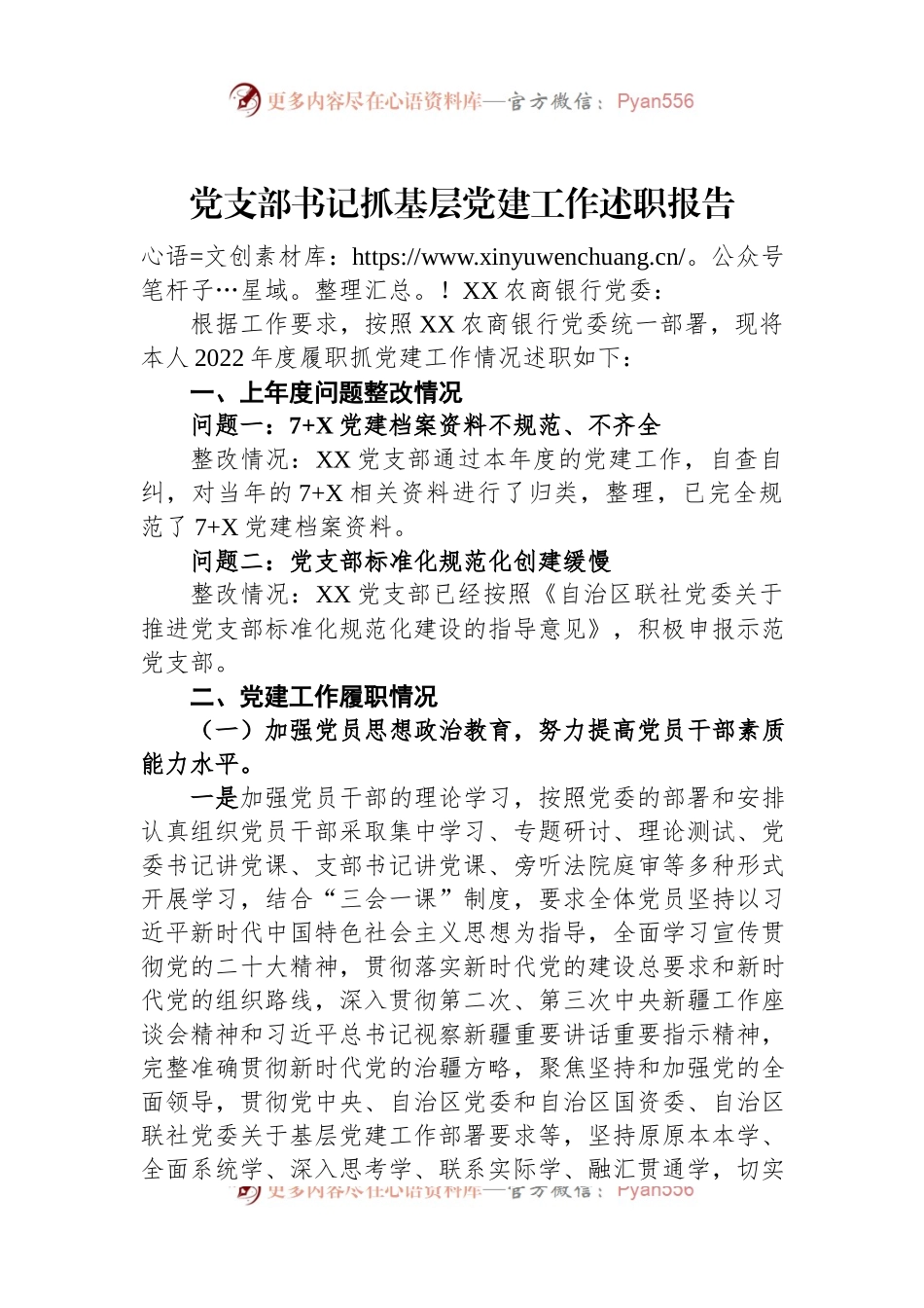 2022年党支部书记抓基层党建工作述职报告（二）.docx_第1页