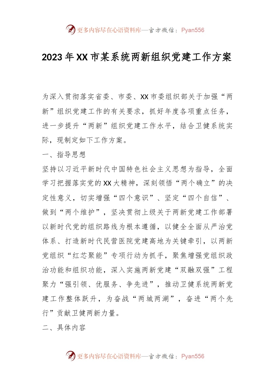 2023年XX市某系统两新组织党建工作方案.docx_第1页