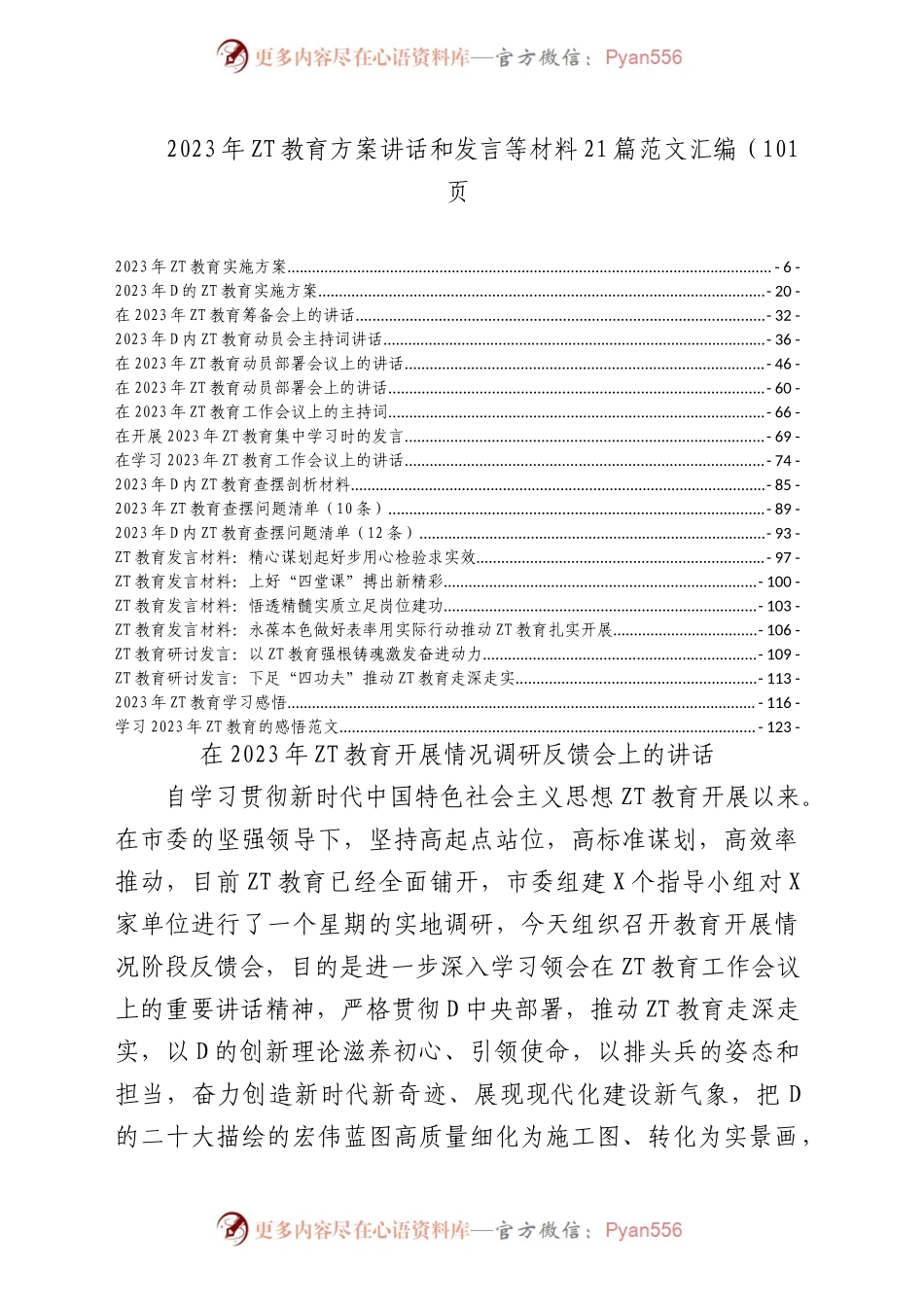 2023年主题教育方案讲话和发言等材料21篇材料汇编（共101页）.docx_第1页