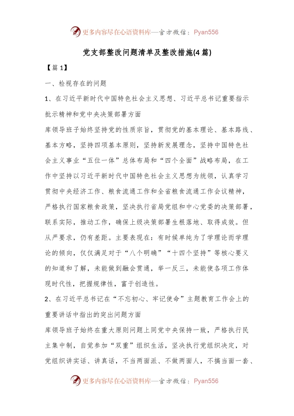 (4篇)党支部整改问题清单及整改措施.docx_第1页