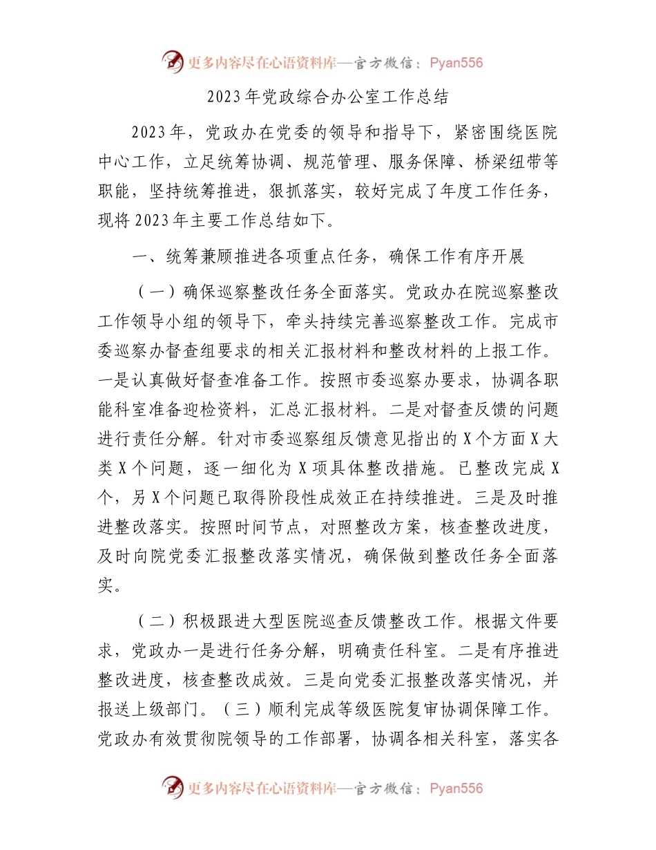 2023年党政综合办公室工作总结.docx_第1页
