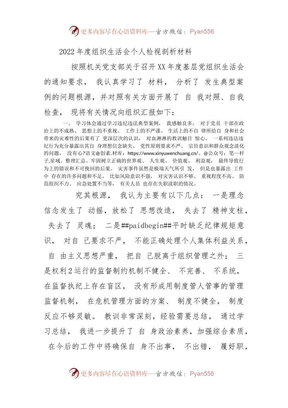 2022年度组织生活会个人检视剖析材料2.docx_第1页