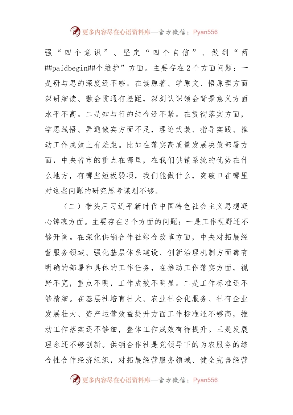 2022年度供销系统六个带头民主生活会个人发言提纲.docx_第2页