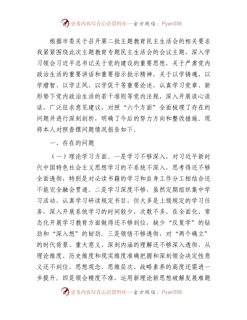 2023年主题教育专题民主生活会个人对照检查3700字.docx_第1页