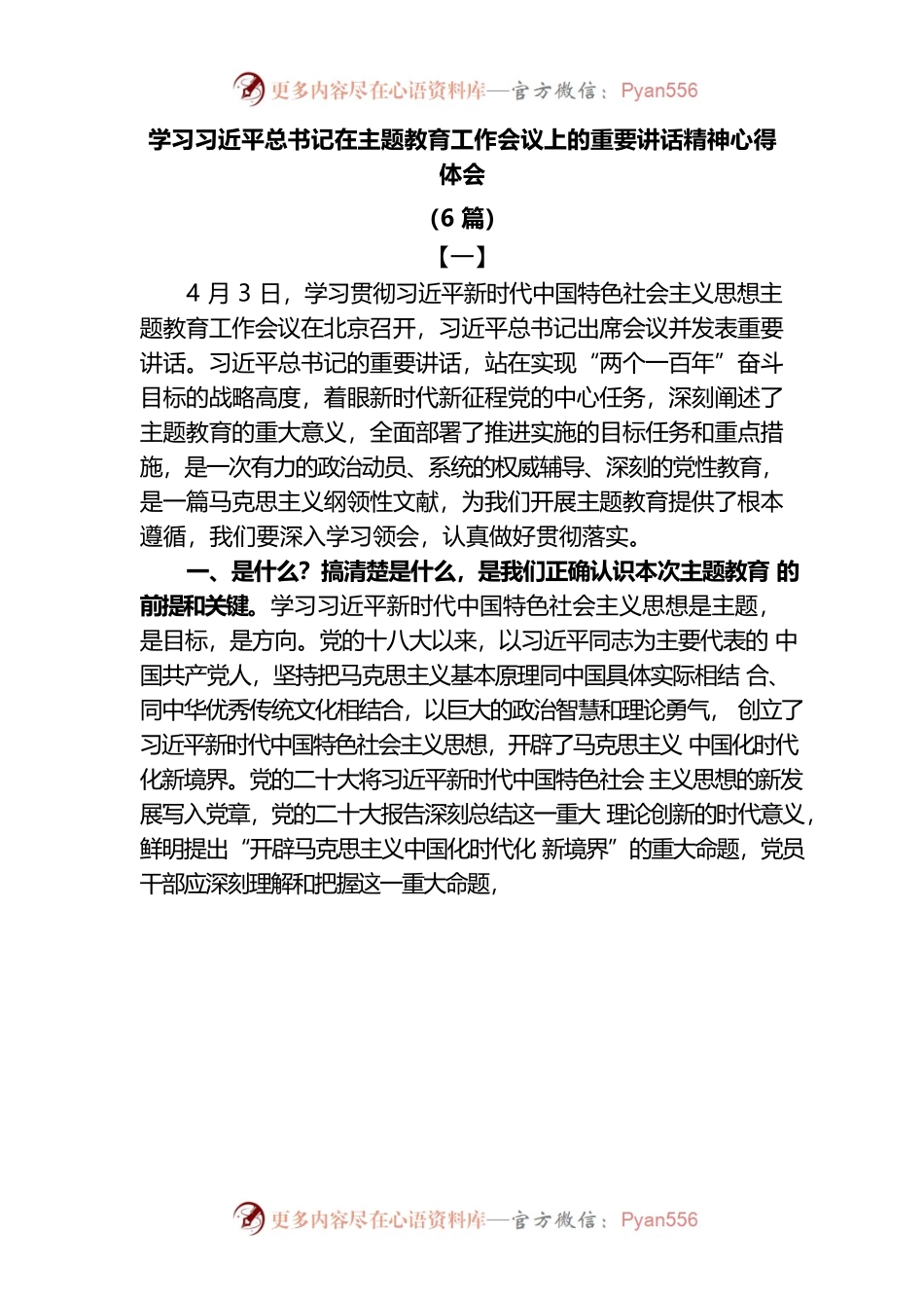 (6篇)学习总书记在主题教育工作会议上的重要讲话精神心得体会.docx_第1页