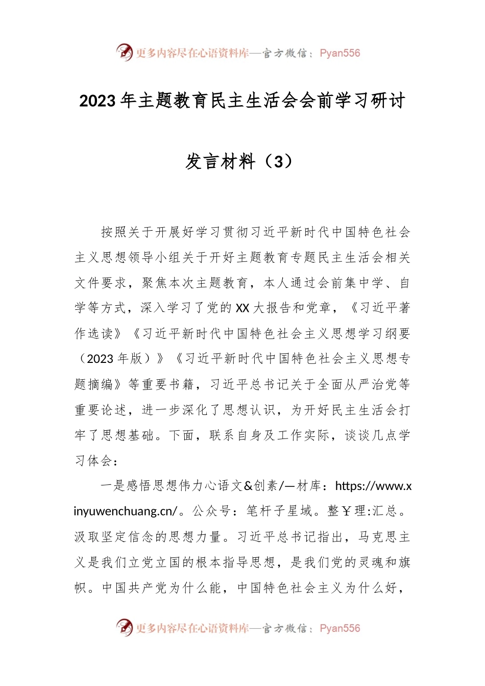 2023年主题教育民主生活会会前学习研讨发言稿材料（3）.docx_第1页