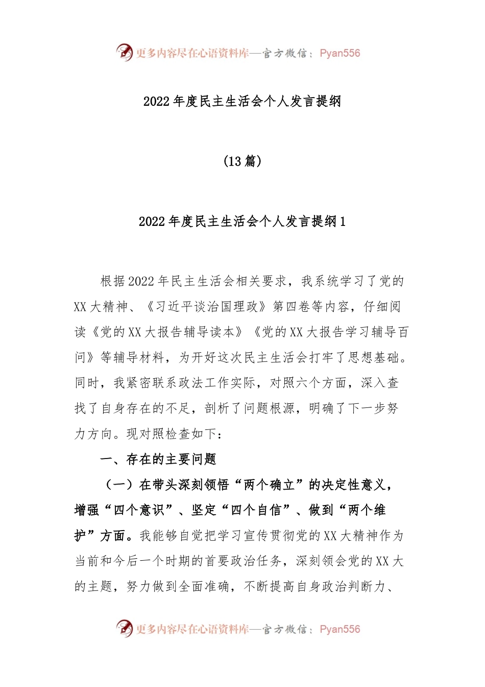 (13篇)上年度民主生活会个人发言提纲.docx_第1页