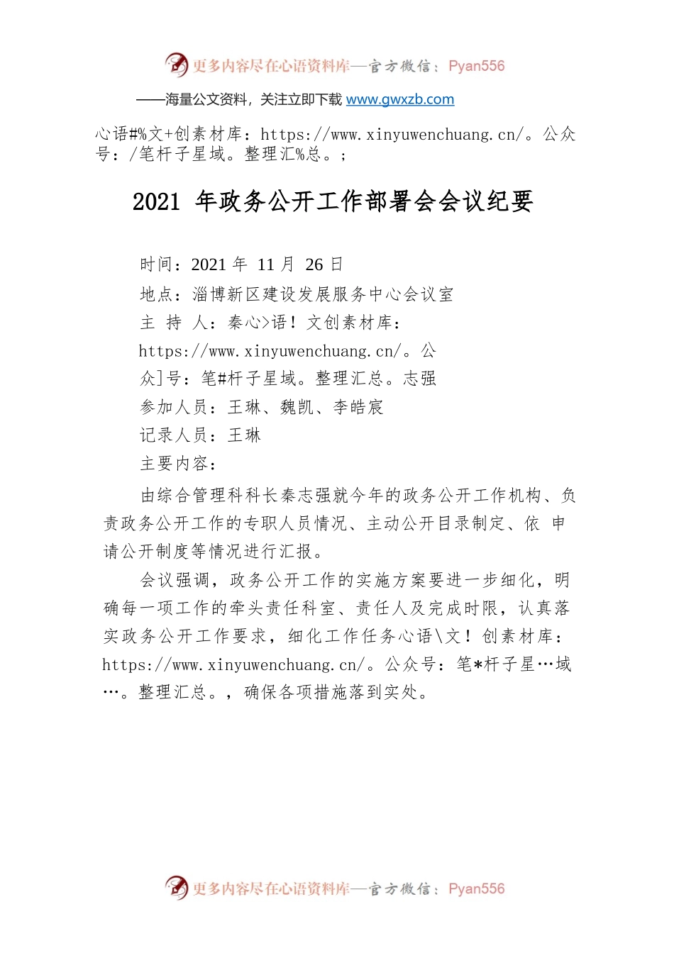 2021年政务公开工作部署会会议纪要.docx_第1页