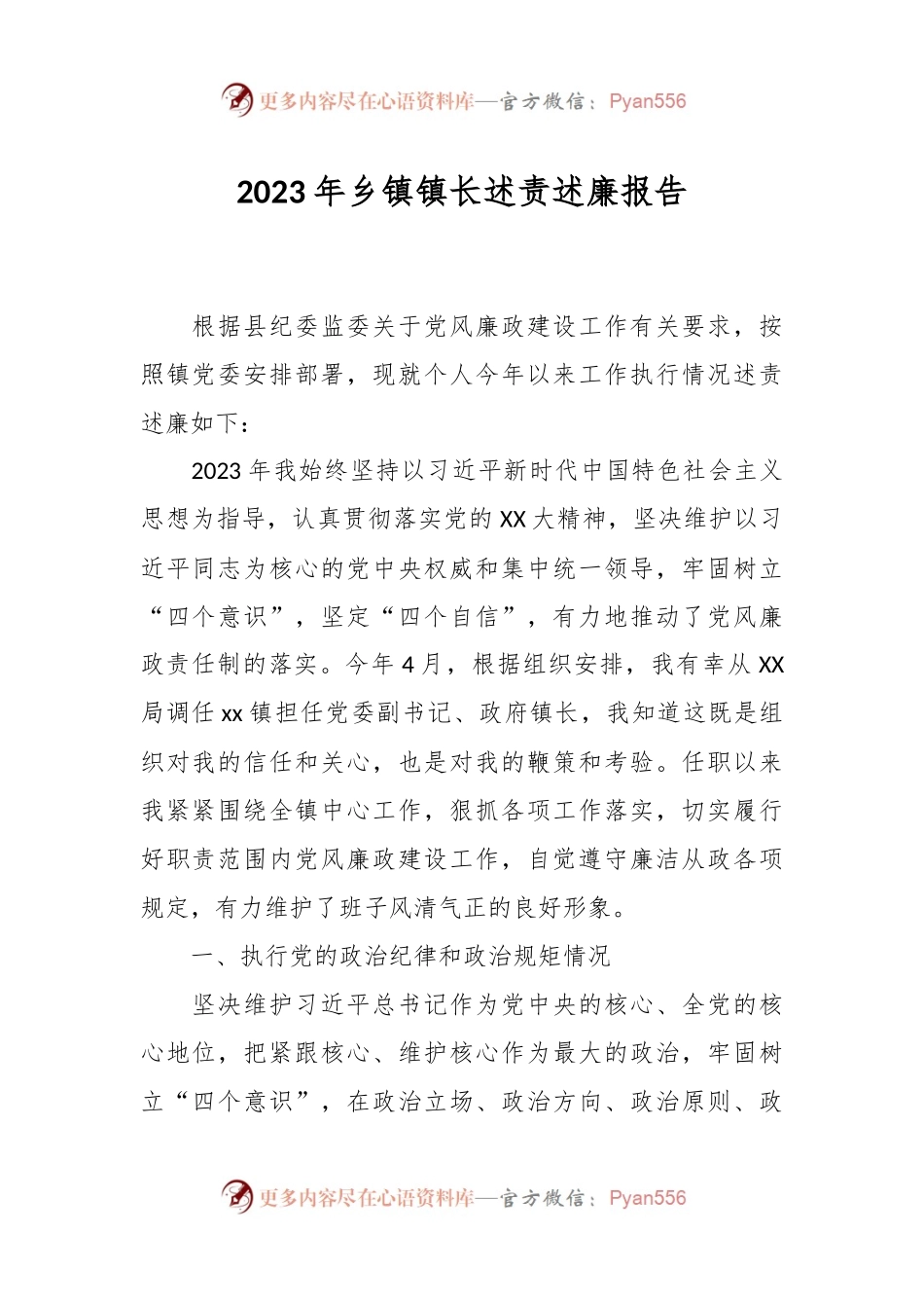 2023年乡镇镇长述责述廉报告.docx_第1页