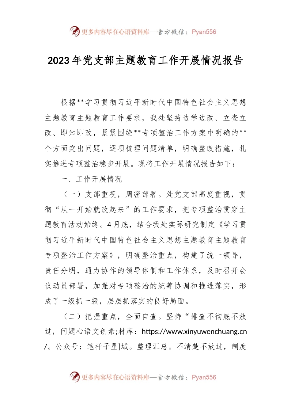 2023年党支部主题教育工作开展情况报告.docx_第1页