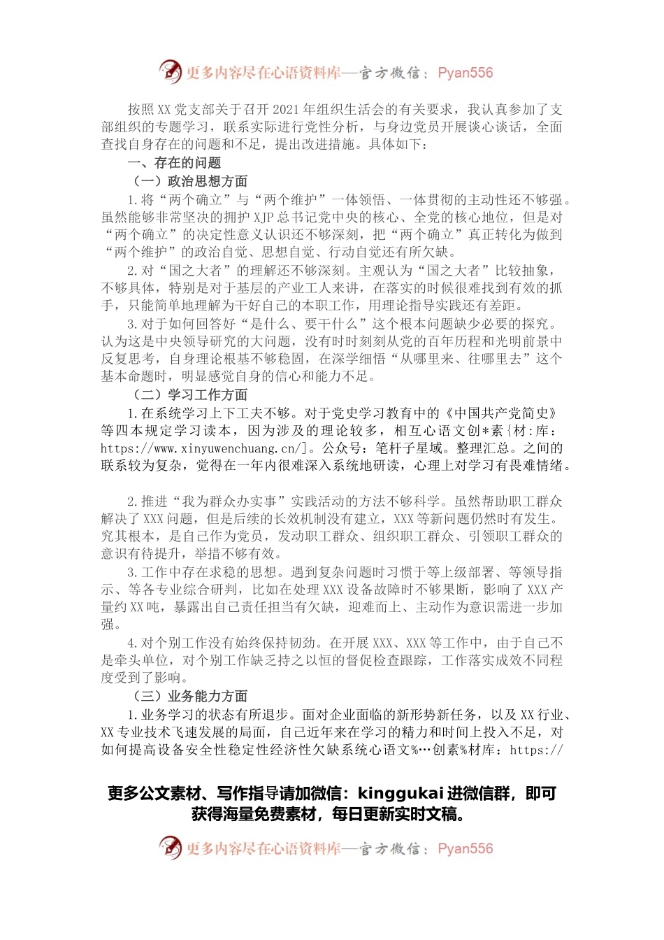 2021年组织生活会检视问题及改进措施.docx_第1页