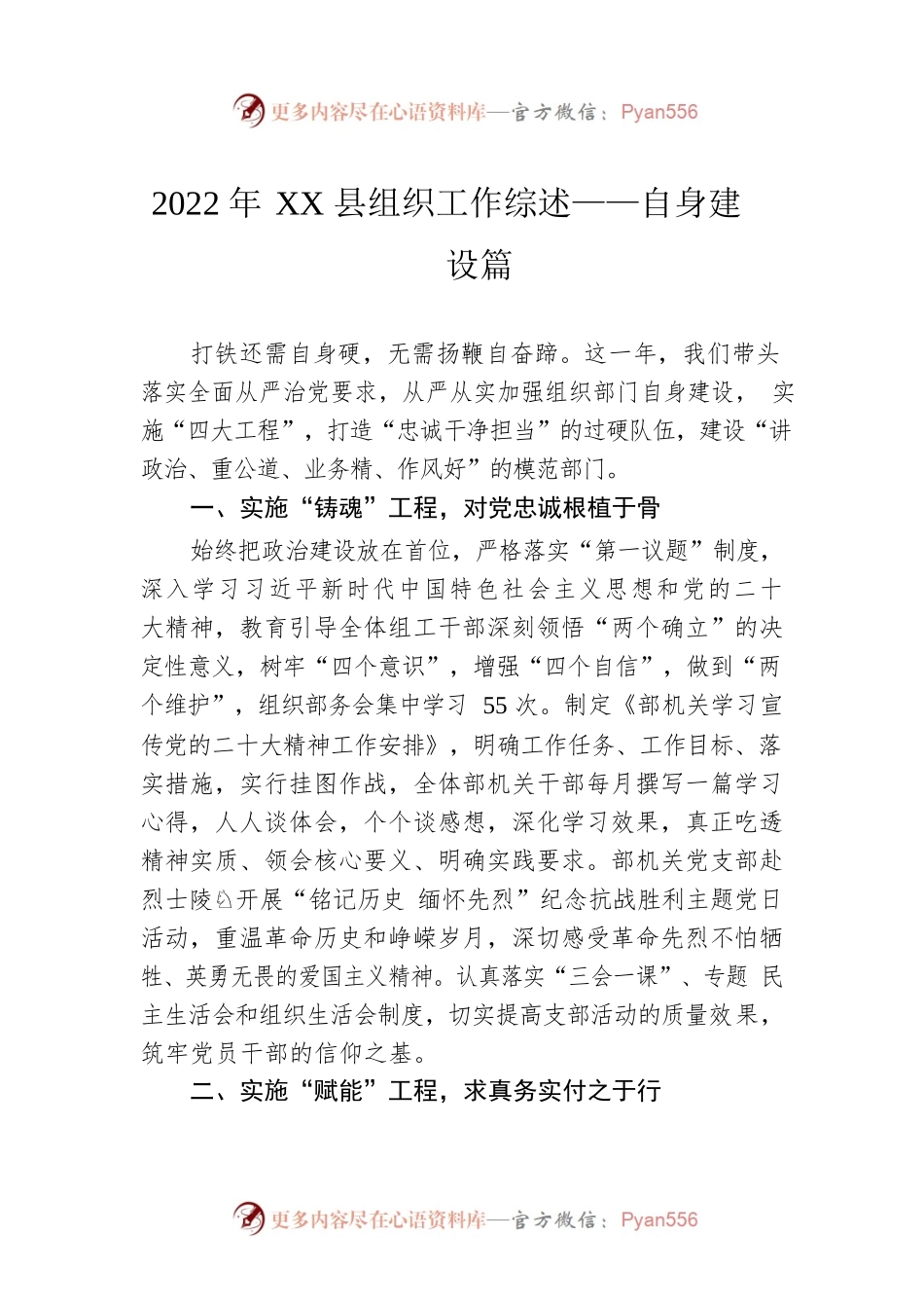 2022年XX县组织工作综述——自身建设篇（20230131）.docx_第1页