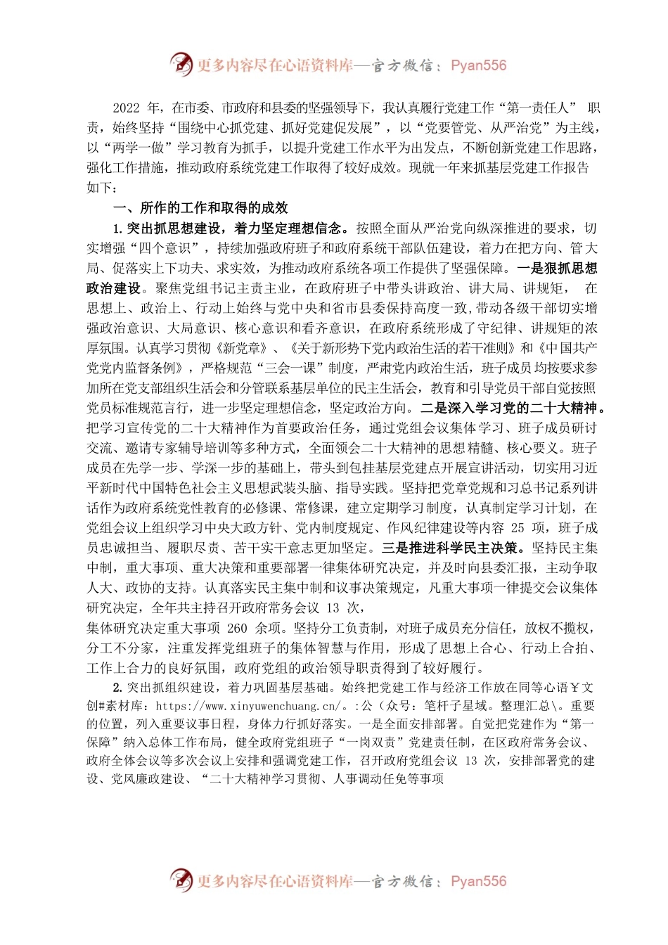 2022年县政府党组基层党建工作述职报告.docx_第1页