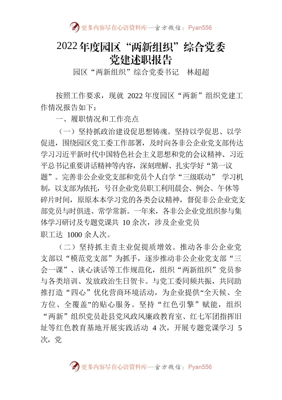 2022年度园区“两新组织”综合党委党建工作述职报告1.16.docx_第1页