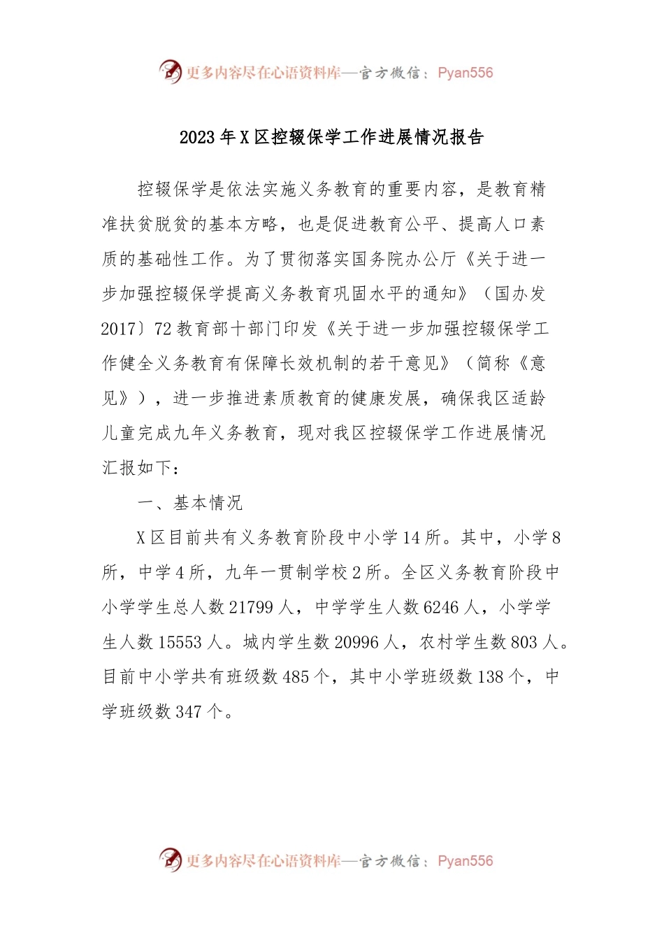 2023年X区控辍保学工作进展情况报告.docx_第1页