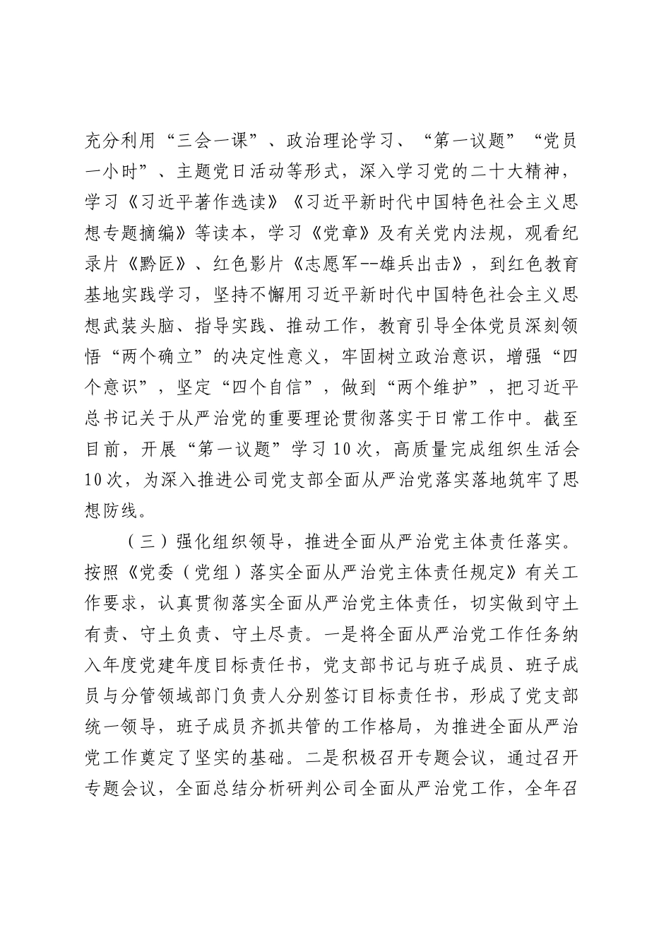 2023年国企党支部全面从严治党工作总结报告2600字.docx_第2页