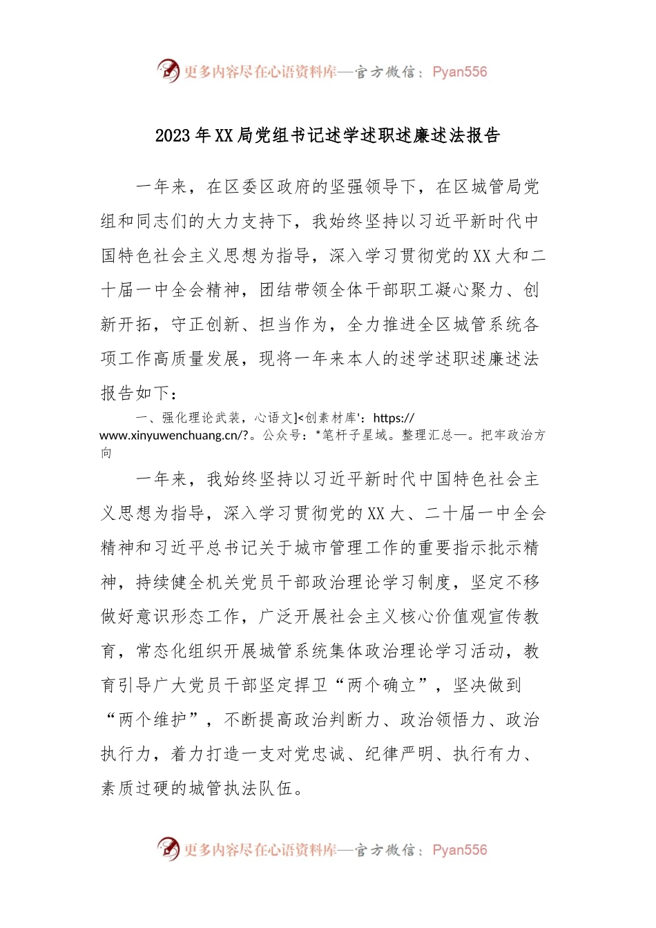 2023年XX局党组书记述学述职述廉述法报告.docx_第1页