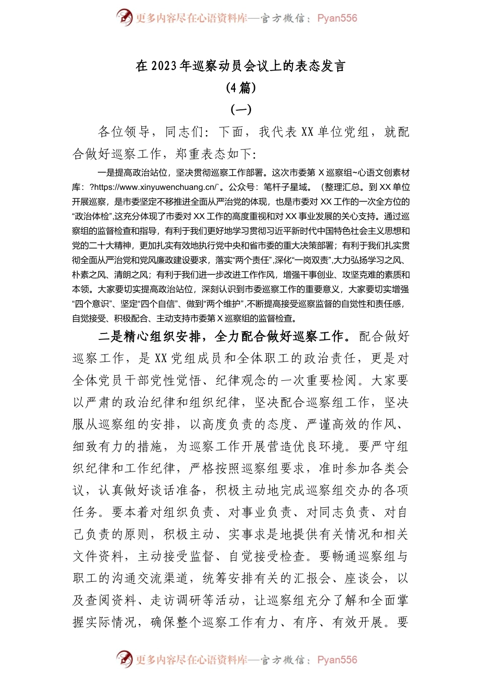 (4篇)在2023年巡察动员会议上的表态发言共.docx_第1页