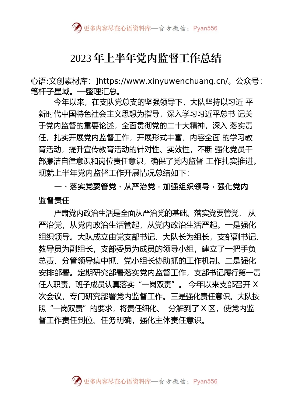 2023年上半年党内监督工作总结.docx_第1页