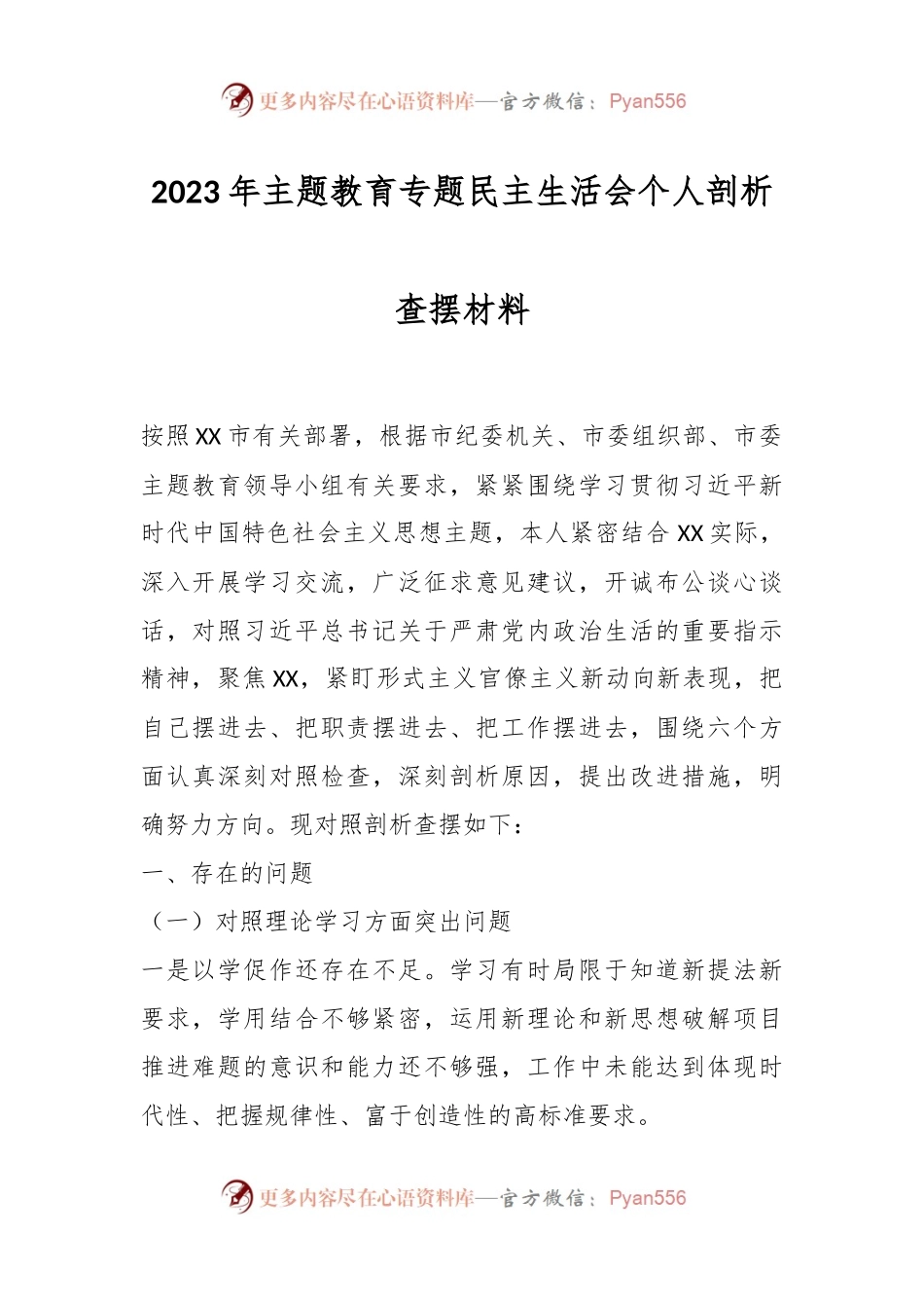 2023年主题教育专题民主生活会个人剖析查摆材料.docx_第1页