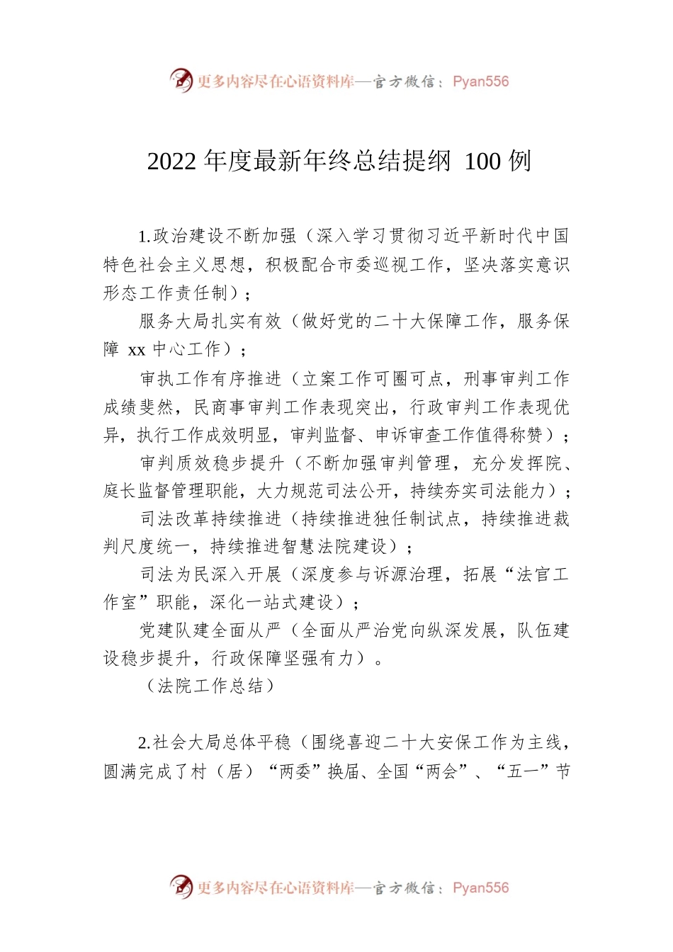 2022年度最新年终总结提纲100例.docx_第1页