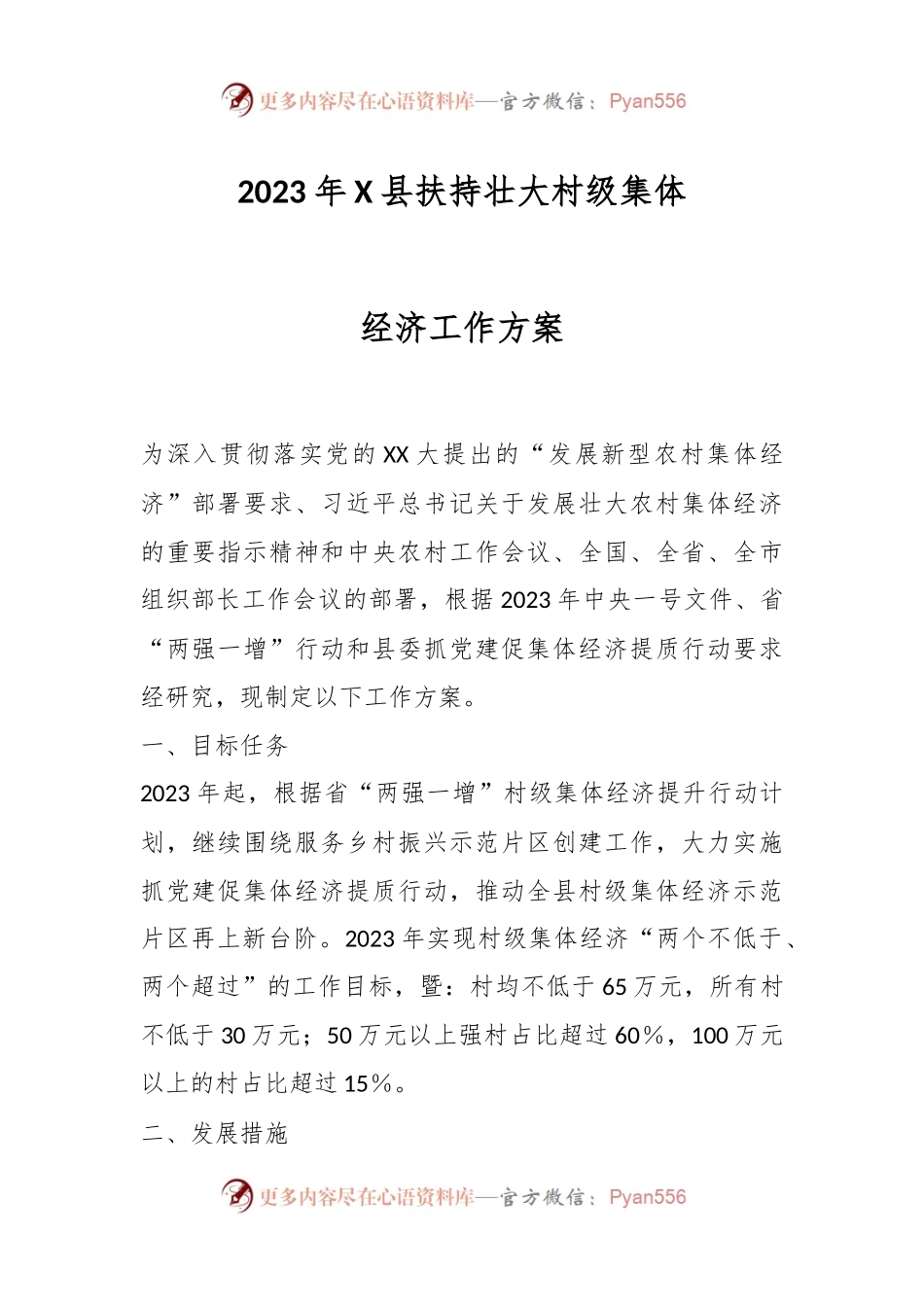 2023年X县扶持壮大村级集体经济工作方案.docx_第1页